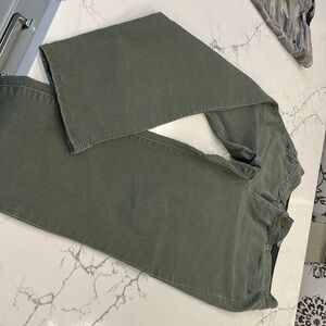 Khaki, cropped stretchy pants.